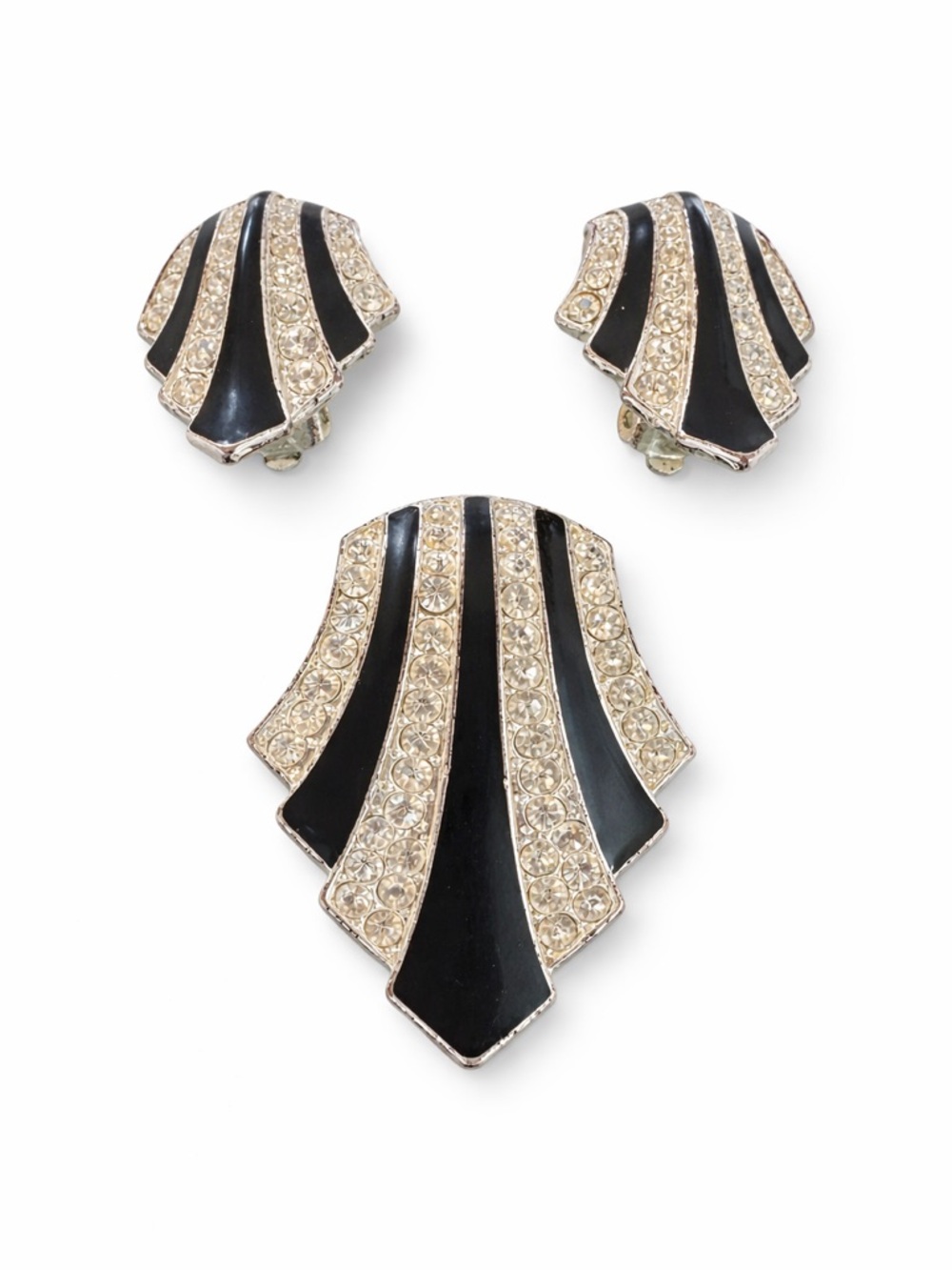 Vintage Avon Art Deco Style Pendant Necklace & Clip-On Earrings Set‎
